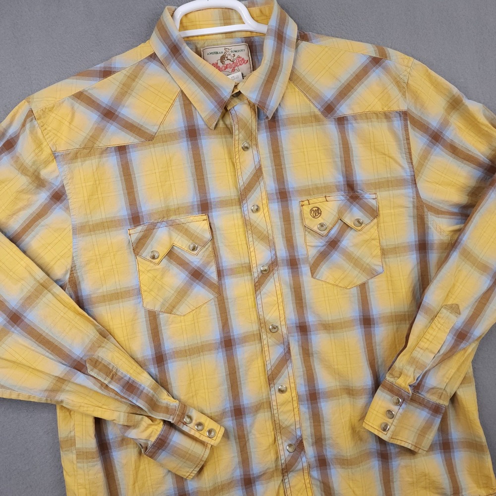 Wrangler Mens XL Yellow Plaid Long Sleeve Western Pearl Snap Button Down Shirt